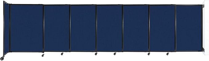 Wall-Mounted Sliding StraightWall Room Divider | Adjustable Widths | Locking Wheels | Room Separator | Up to 15'6" Wide x 4' Tall Navy Blue Fabric Panels