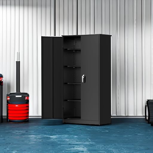Greenvelly Metal Storage Cabinets 72” Black Garage Steel Storage Cabinet with Doors and Shelves, Metal Tool Cabinet, Steel File Cabinet for Home Office, Basement, Warehouse, Classroom(Anti Tipping)