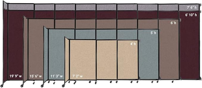 Wall-Mounted Sliding StraightWall Room Divider | Adjustable Widths | Locking Wheels | Room Separator | Up to 19'9" Wide x 6' Tall Black Fabric Panels