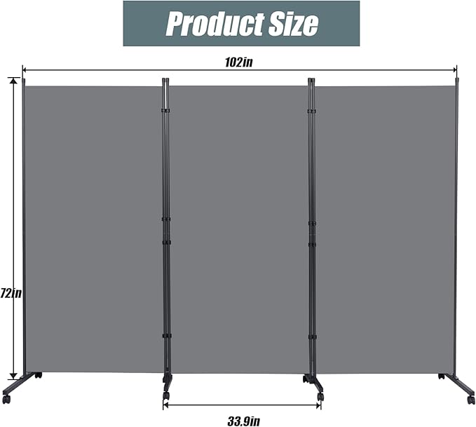 Room Divider Folding Privacy Screens with Wheels, 6FT Tall Divider for Room Separation, 3 Panel Movable Room Partitons and Dividers, Indoor Room Dividers Panel with Non-See Through Fabric for Office