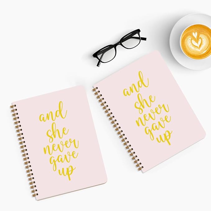 2Pcs Spiral Notebook, Light Pink She Never Gave UP idea Spiral Notebook, 160 Pages Hardcover Notebooks Journals for Writing Travel Business Office, Christian Aesthetic Notebooks for Women
