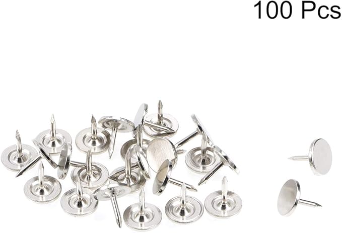 uxcell Upholstery Nails Tacks 9.5mmx10mm Flat Head Furniture Nails Pins Silver Tone for Furniture Sofa Headboards, 100 Pcs