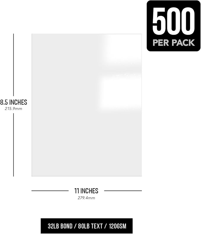 8.5x11 Gloss Digital Paper, Perfect for Color Laser Printing, Design Proposals, Flyers, Brochure, 8.5 x 11” Letter Size, 80lb Text (32lb Bond) 96 Bright, Acid Free, Glossy Coated Finish | 500 Sheets