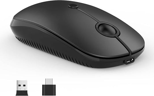 Type C Wireless Mouse,Vssoplor USB C Rechargeable Portable Quiet Mouse USB and Type C Receiver Dual Mode Laptop Mouse for PC, Laptop, MacBook, Tablet-Black