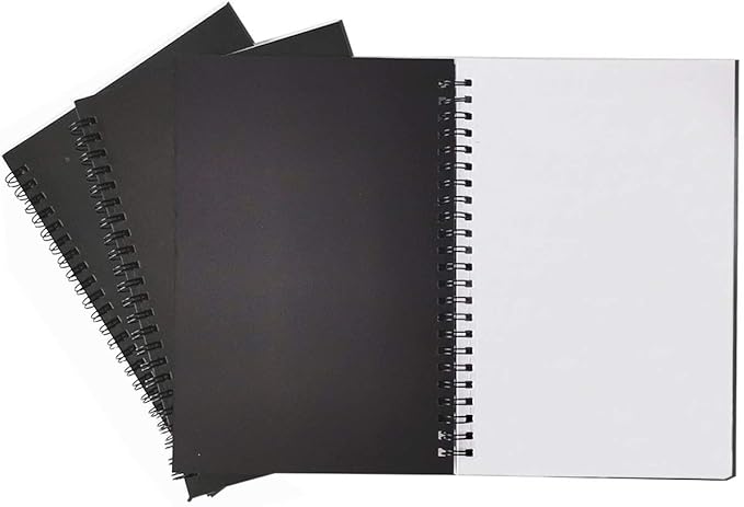 Spiral Notebook, 3Pack Spiral Journal, Thick Pure White Paper 120 Pages Wirebound Notebooks, Sketch Pads& Planner(Black)