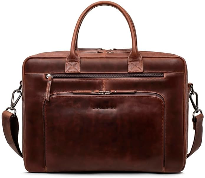 Marc Peter Hamilton Real Leather Business Bag for Men and Women | 15.6 inch Laptop Bag | Shoulder Bag for Men