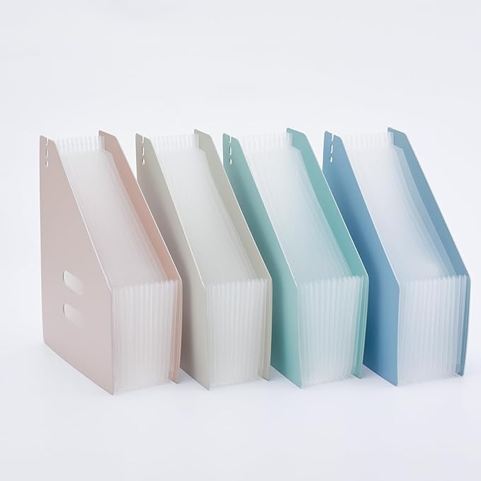 Y YOMA 2 Pack Expanding Magazine Holder with 13 Pockets | Portable Desktop Plastic Self Standing Accordion File Organizer for A4 Letter Size Document Storage Home Office School, Grey