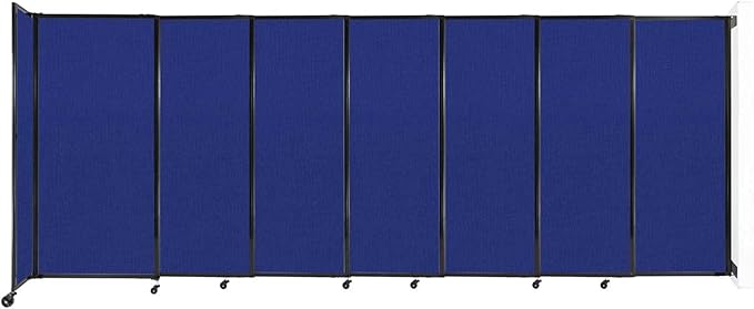 Wall-Mounted Sliding StraightWall Room Divider | Adjustable Widths | Locking Wheels | Room Separator | Up to 15'6" Wide x 6' Tall Royal Blue Fabric Panels