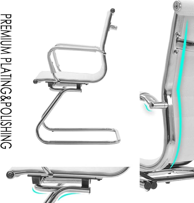 White Office Desk Chair No Wheels Set of 6 PU Leather Computer Chairs Mid Back Guest Chairs for School Reception Conference Waiting Room, White