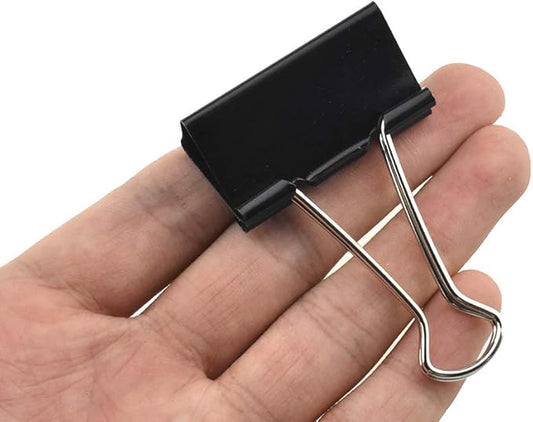 HAHIYO Binder Clips Paper Clamps Spring Steel Sturdy Medium 1.57 inches Width 0.55 Inch Capacity No Sharp Edges Heavy Duty Tight Grip Reusable Black Metal Bright Finish for Home Office School 30 Pack