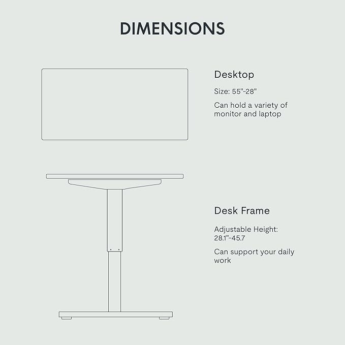 FLEXISPOT EN1 Whole-Piece Standing Desk 55x28 Electric Height Adjustable Desk for Home Office and Computer Workstation (Black Frame + 55" Maple Top, 2 Packages)