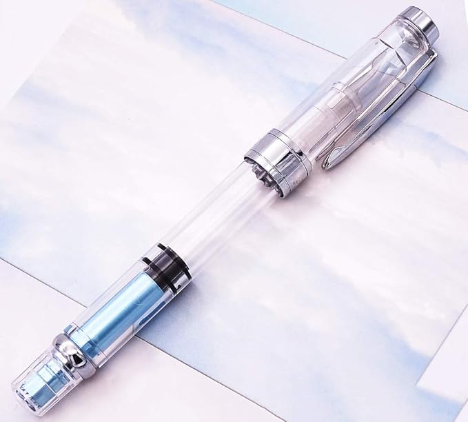 Lanxivi 4 x Yongsheng 3008 Fountain Pen Upgrated Fine Nib,Silver Trim,Piston Filling, Transparent