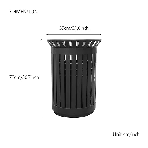Outdoor Metal Slatted Trash Receptacle,Waste Receptacle,Commercial Trash Cans,Zone Round Garbage Bin,Square Hotel Street Patio Indoor Metal Stan (Big-Black)