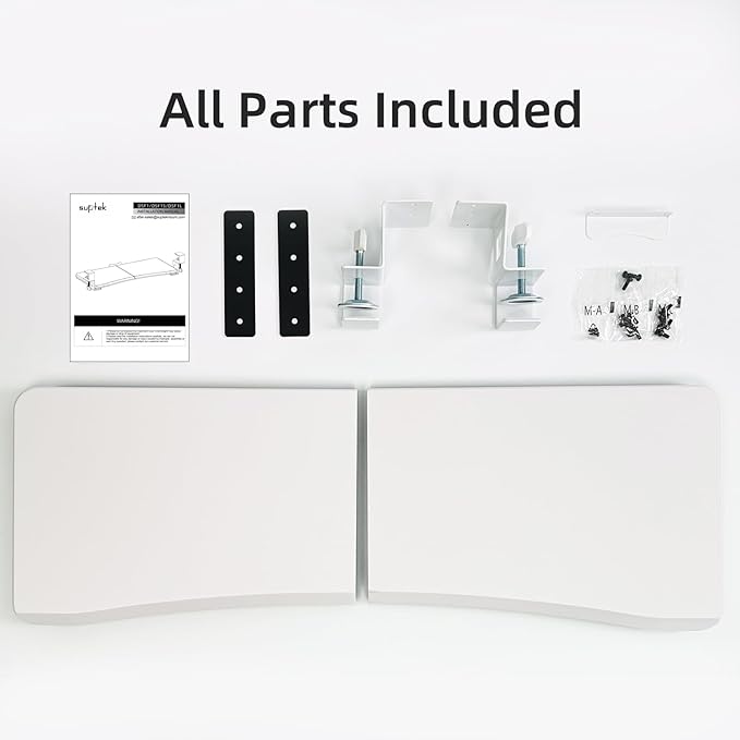 suptek Large Keyboard Tray Under Desk Pull Out with C Clamp Mount, Computer Keyboard & Mouse Tray, 34 (38 Including Clamps) x 11.8 inch Slide-Out Platform Computer Drawer for Typing, White, DSF1LW