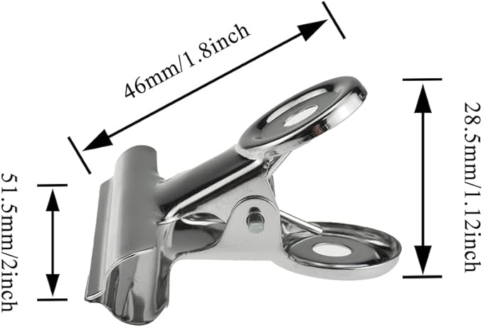 HAHIYO 2inch Silver Bulldog Clips Metal File Hinge Binder Clips Clamps Save Space Strong Spring Jaws Rock Solid Grip Book Lay Flat Deburred Edge for Hang Photos Wall Grid Dog Food 13PCS