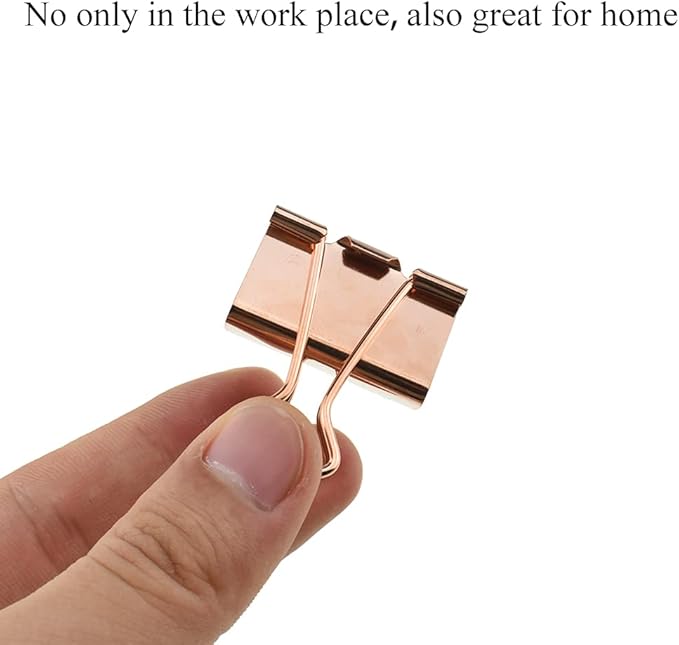 HAHIYO Binder Clips Paper Clamp Spring Steel Sturdy Medium 1.26 inch Width 0.39 Inch Capacity No Sharp Edges Heavy Duty Tight Grip Reusable Rose Gold Metal Bright Finish for Home Office School 13 Pack