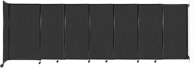 Wall-Mounted Sliding StraightWall Room Divider | Adjustable Widths | Locking Wheels | Room Separator | Up to 15'6" Wide x 5' Tall Black Fabric Panels