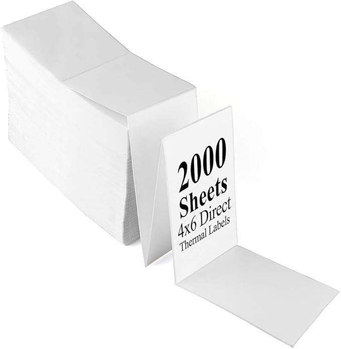 LotFancy 4x6 Thermal Labels, 2000 Shipping Labels, Perforated, White Postage Mailing Labels Compatible with Zebra, Rollo, Elton Thermal Printer, Permanent Adhesive