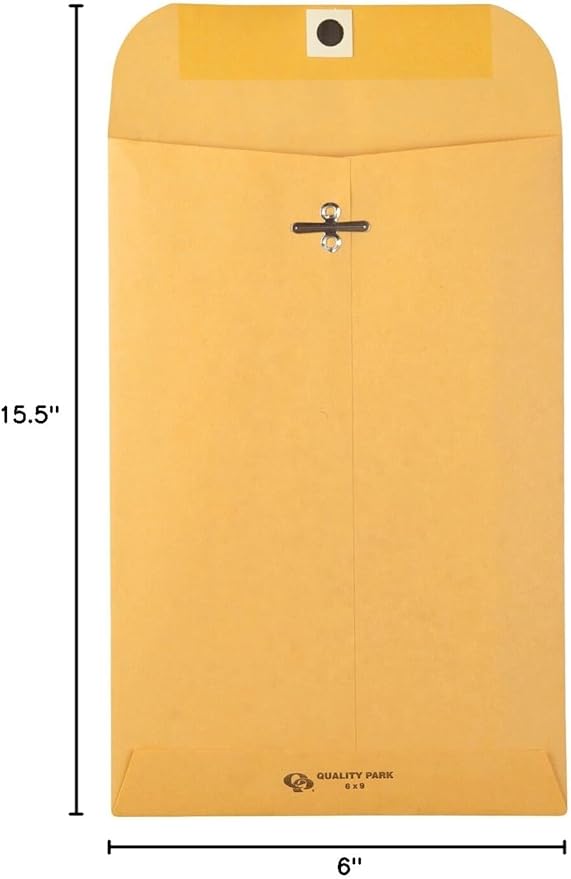 Quality Park 12 x 15-1/2 Clasp Envelopes, Clasp and Gummed Closures, for Oversized Papers & 6 x 9 Clasp Envelopes, Clasp and Gummed Closures for Storing or Mailing