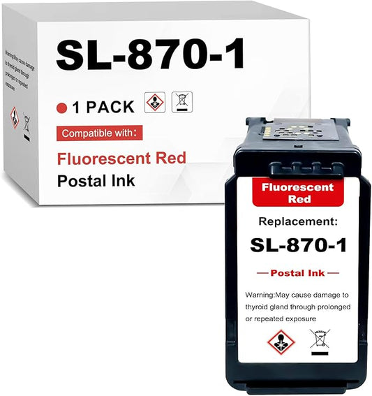SL-870-1 XXL Fluorescent Red Ink Cartridge Compatible for PB New SendPro Mailstation Postage Meter (CSD1) - 1 Pack(18ML) 18M