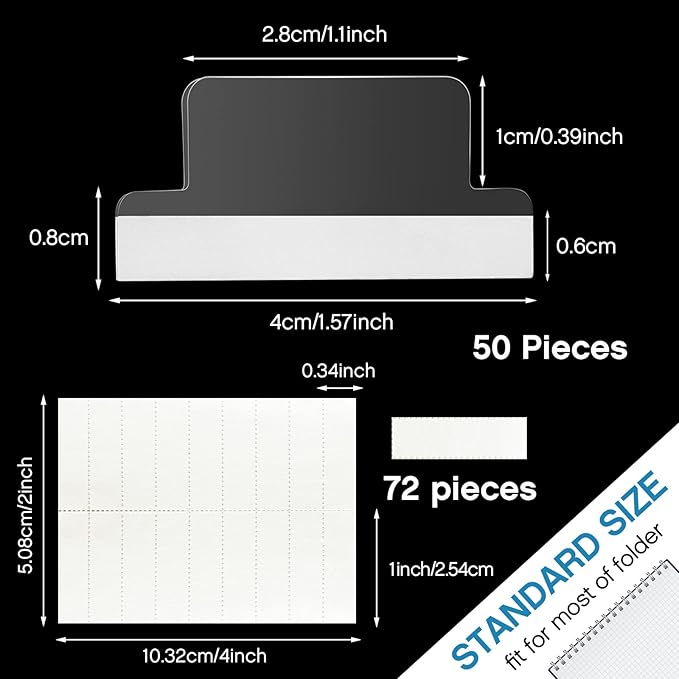 Insertable Self Adhesive Tabs with Printable Inserts, 1 Inch Clear Index Tabs Sticky Plastic Divider Planner on File Folder and Inserts for Book Page(50 Pieces)