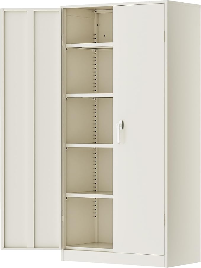 Greenvelly Garage Storage Cabinet,72" Metal Cabinet with 2 Doors and 4 Shelves,Steel File Cabinet for Home Office, Garage, Classroom(Grey 36" X 18")