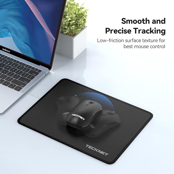 TECKNET Mouse Pad with Anti-fray Stitching, Waterproof Surface & Non-Slip Rubber Base with Stitched Edges Gaming Mouse Mat for Laptop,Compatible with Laser and Optical Mice - Black