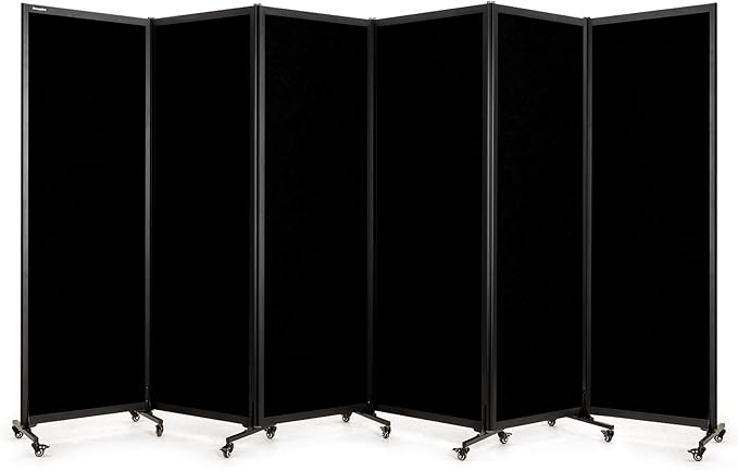 Upgrade Version Room Partition and Divider, Freestanding Rolling Dividers with Wheels,Office Privacy Screen Divider Wall,Classroom Felt Dividers,12'2"L* 6'7"H,6 Panel,Black