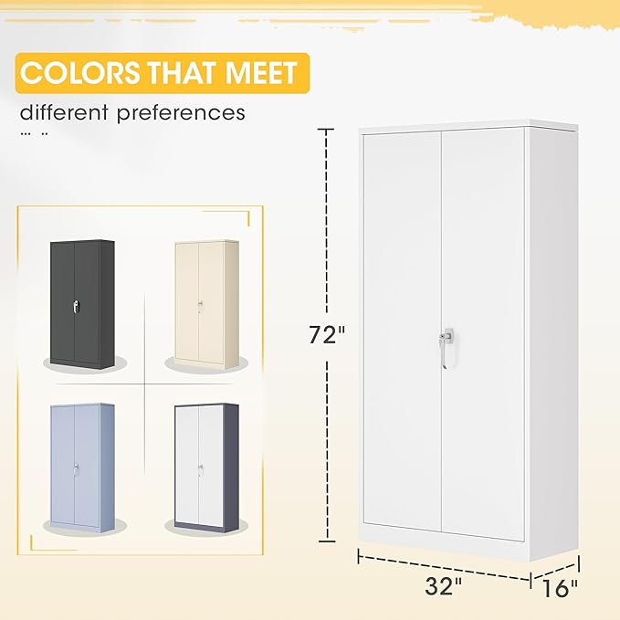 Greenvelly Metal Storage Wardrobe Cabinet with Lock, 72" White Metal Wardrobe Closet for Hanging Clothes with Doors and Shelves, Modern Clothes Closet for Home, Office and Bedroom, School,Gym