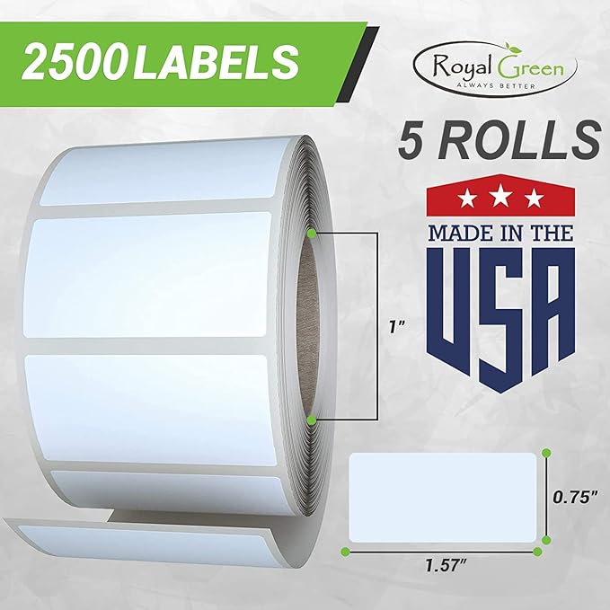 Pink Sticker Label Rolls 1.57 x 0.75 inch, 5 Rolls- 2500-Pack, Rectangular Easy Write Labels 40mmx19mm by Royal Green