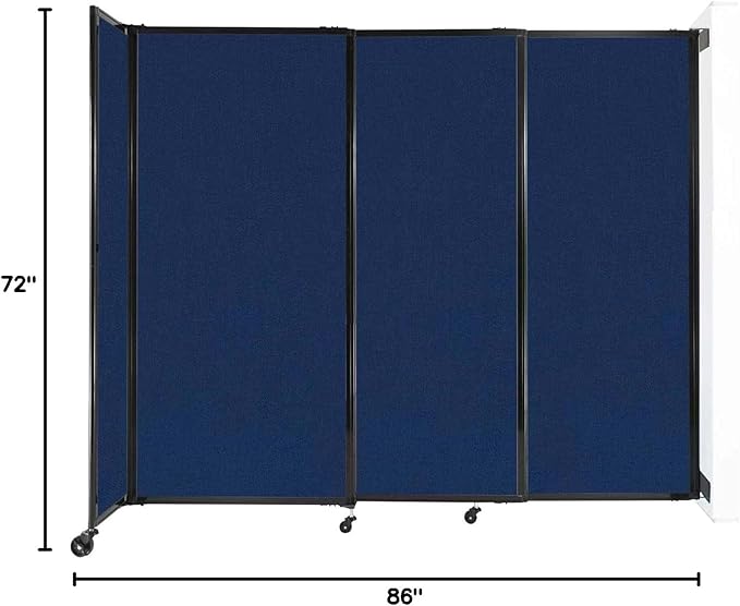 Wall-Mounted Sliding StraightWall Room Divider | Adjustable Widths | Locking Wheels | Room Separator | Up to 7'2" Wide x 6' Tall Navy Blue Fabric Panels