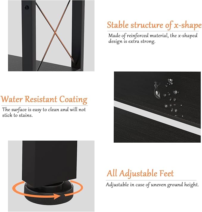 Corner Bookshelf Bookcase, Large Reversible 5 Tier Ladder Shelves Storage Display Rack with Metal Frame, Industrial Home Office Furniture for Living Room Bedroom, Black