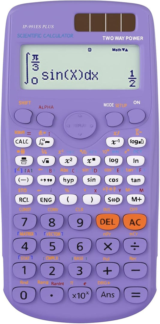 Scientific Calculators, IPepul Purple Math Calculator with 417 Function, Solar Battery Power and 4-Lines Display, School Supplies for Middle High College Students Teachers (Purple 991ES Plus)