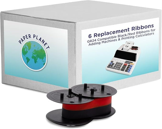 Red and Black Printing Calculator Ribbons Compatible with GR24 by Paper Planet | Replacement Adding Machine Ink Ribbon Compatible with Sharp EL 1197PIII Adding Machine | 6 Pack