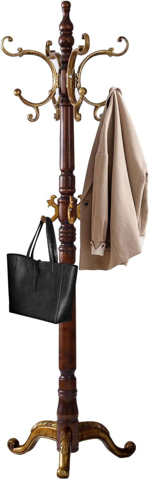 Wooden Coat Racks, Retro 78" Coat Tree with 12 Hooks & Stable Triangular Base, Entryway Coat Rack Freestanding for Hat, Clothes, Scarves, Handbags, Umbrella (Vintage)