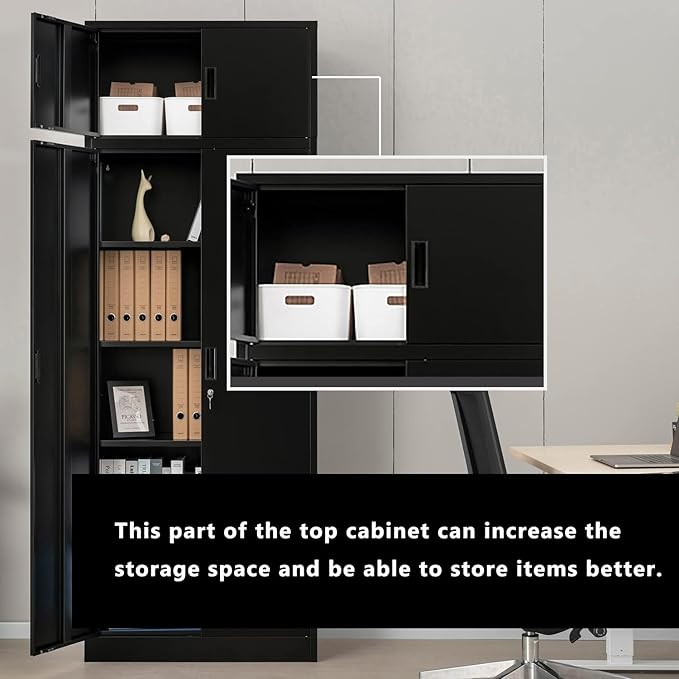 BESFUR Metal Storage Cabinet 87" H,Black Locking Storage Cabinets with Top Cabinet and 4 Adjustable Shelves for Home Office, Garage,School, Apartment, Warehouse, Utility Room