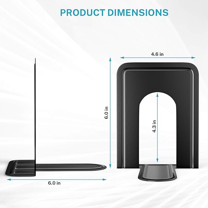 MaxGear Premium Matte Painted Book Ends, Heavy Duty & Sturdy Bookends for Shelves, Office Non-Skid Metal Book End, Book Stopper for Books/CDs/DVDs, 6 x 4.6 x 6 in, Black (2 Pairs/4 Pieces, Large)