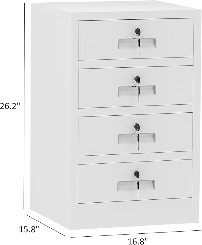 Metal Storage Cabinet with Lockable Drawers for Home Office Bedroom Living Room Organization(White)
