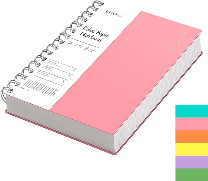 EMSHOI A5 Spiral Notebook College Ruled Lined Journal, Small 5.7" X 8.22", 300 Pages/150 Sheets, 100gsm Thick Paper, Waterproof Hardcover, for Office School Women Men Work Writing Notes-Pink