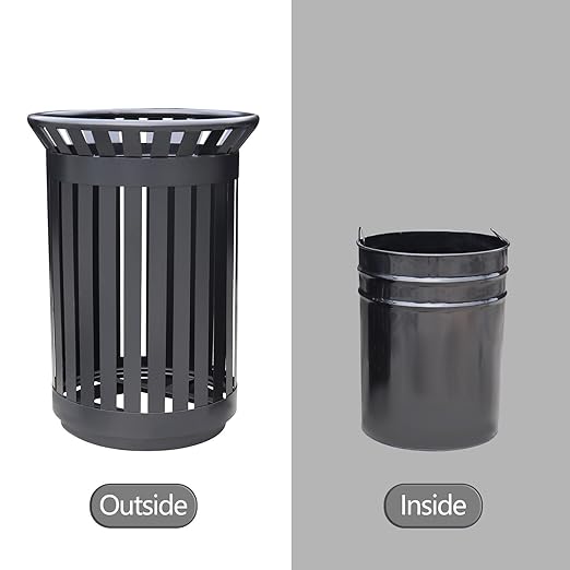 Outdoor Metal Slatted Trash Receptacle,Waste Receptacle,Commercial Trash Cans,Zone Round Garbage Bin,Square Hotel Street Patio Indoor Metal Stan (Big-Black)