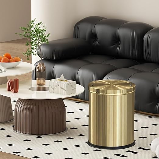 15L/4GAL Gold Bathroom Trash Can, Small Waste Basket with Flipping Lid,Modern Trash can, Golden Trash Can for Bathroom,Kitchen,Living Room,Hotel,Office(Singer Gold)