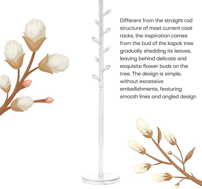 Wooden Coat Rack Freestanding - Heavy Duty Coat Tree Stand with 8 Bud-Shaped Hooks, Sturdy Round Base Coat Hanger for Entryway, Bedroom, Jackets & Clothes, 200lbs Capacity (Walnut)