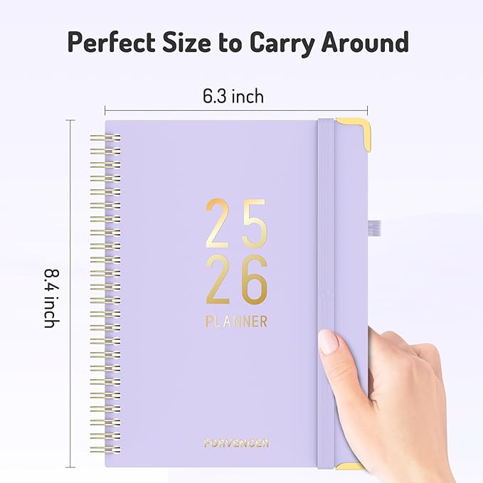 Jul 2025 - Dec 2026 Planner, Forvencer Academic Planner 2025-2026, 18 Month Daily Planner, 6" x 8", Weekly & Monthly Agenda Book, Hardcover Calendar Book, School Supplies for Student Teacher, Beige