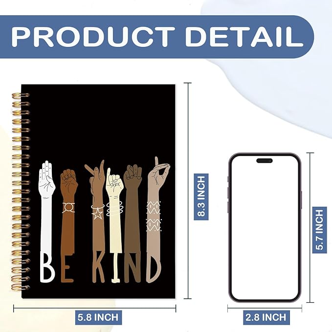 SNNDER Inspirational Diversity Multicultural Notebook Journal, Be Kind American Sign Language ASL Journal, Back to School Gifts, African American Gifts Hardcover Spiral Notebooks 5.5x8.3 Inch