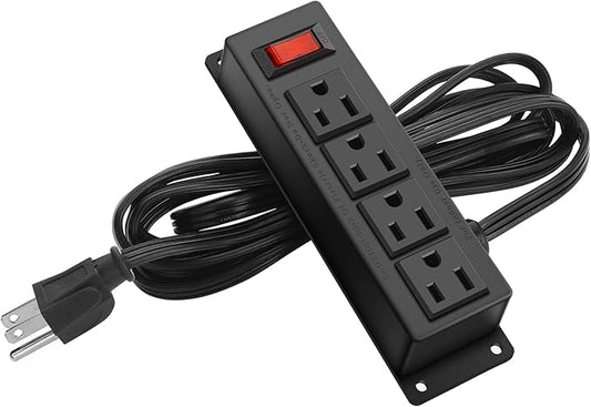 Wall Mount Power Outlet Strip, 4 Outlet Mountable Power Strip with Switch, Under Desk Power Strip Connect with 6ft Cord Mount Under Desk, Workbench, Nightstand, Dresser, Table.(Black)