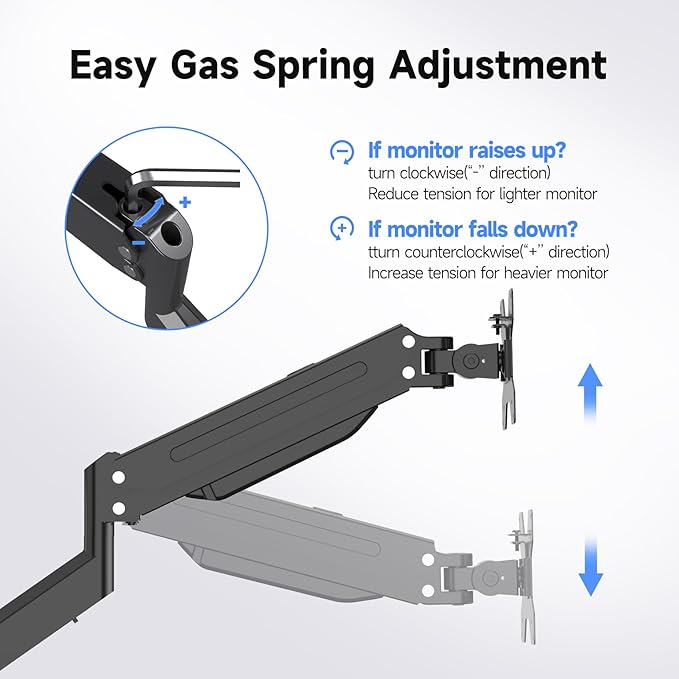 suptek Dual Monitor Mount Gas Spring Monitor Arm Desk Stand with Base,Free Standing Pneumatic Height Adjustable Monitor Stand for 17 to 32 inch,Holds up to 22 lbs,Black(ML8SP)