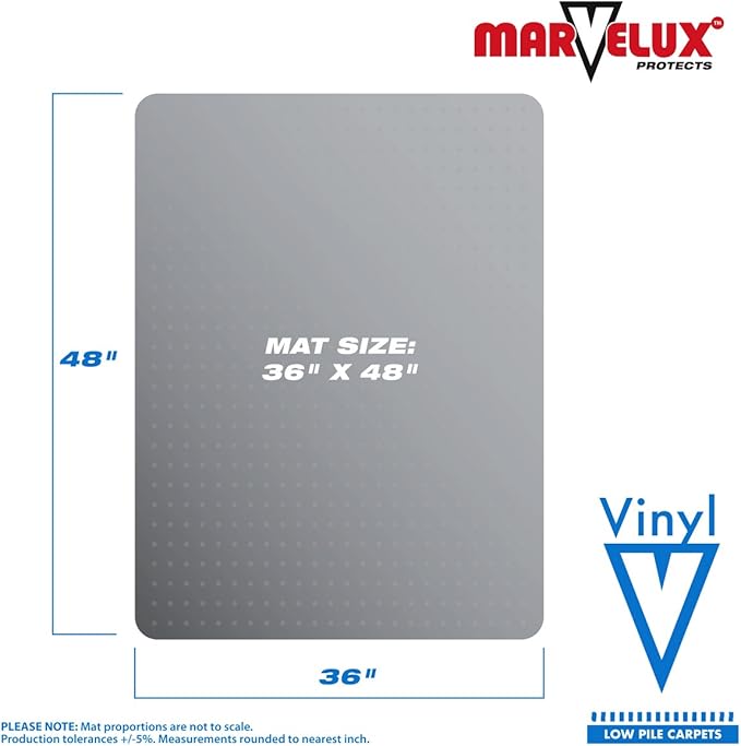 Marvelux Office Chair Mat for Low Pile Carpets 36" x 48” Clear Vinyl Protector Mat for Under Desks, Rectangular PVC Carpeted Floor Mat for Gaming Chairs and Computer Desks, Shipped Flat