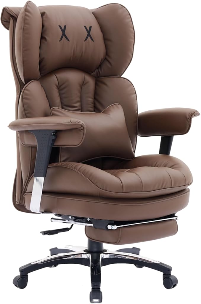 Efomao Big and Tall Office Chair with Footrest – High Back Computer Chair with Adjustable Armrests,Executive Office Chair with Wide Seat, Modern Desk Chair for Home Office, Gaming, or Study, Brown