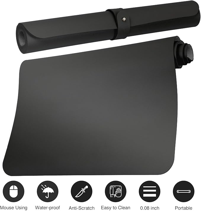 Boutilon Leather Desk Pad 24"x 14" Non-Slip Mouse Pad,Office Desk Mat,Waterprooft PU Leather Desk Blotter,Desk Pad Protector,Desk Writing Pad for Home Office Decor (S-Black)