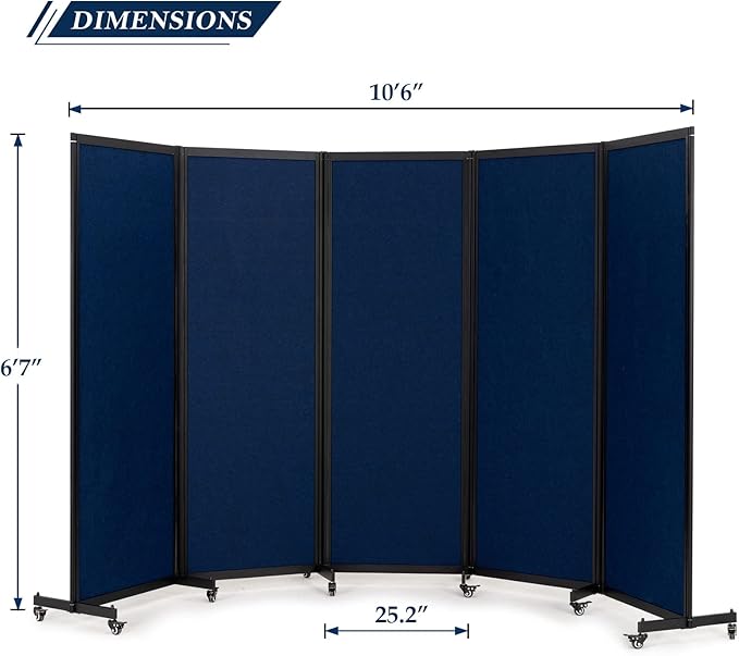 Room Partition,Office Divider,Portable Commercial Screen Dividers,Privacy Partition Separator,Classroom School Dividers, 10'6"L* 6'7"H,5 Panel,Blue